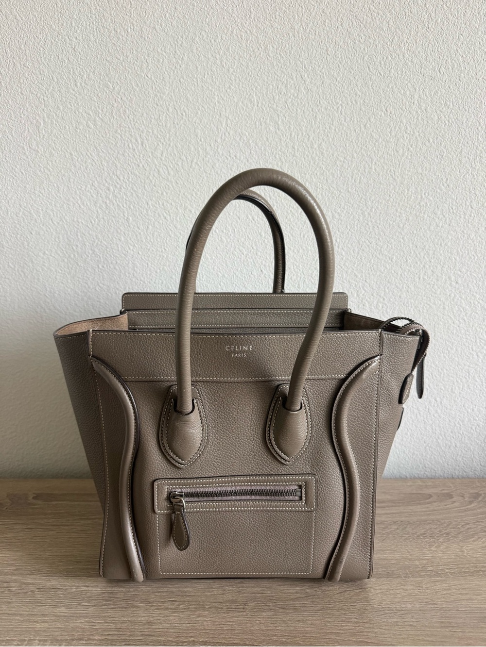 Celine Taupe Gray Textured Leather Micro Luggage Tote